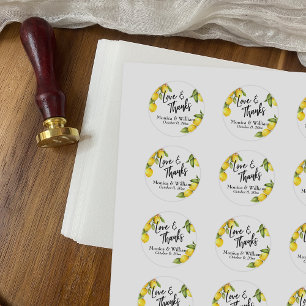 Yellow Watercolor Lemon Sprigs Love & Thanks Classic Round Sticker