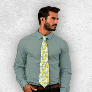 Yellow Watercolor Lemon Tree Pattern Off White Tie