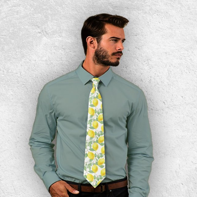 Yellow Watercolor Lemon Tree Pattern Off White Tie (Creator Uploaded)