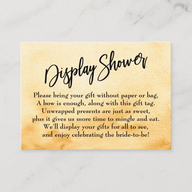 Yellow Watercolor Ombre Display Bridal Shower Enclosure Card (Front)
