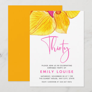 Yellow Watercolor Orchids 30th Birthday Party Invi Invitation