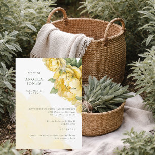 Yellow Watercolor Peonies Floral Bridal Shower Invitation