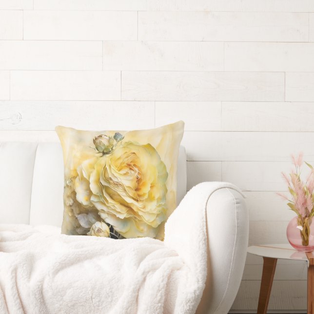 Yellow Watercolor Rose Enlarged Cushion (Couch)