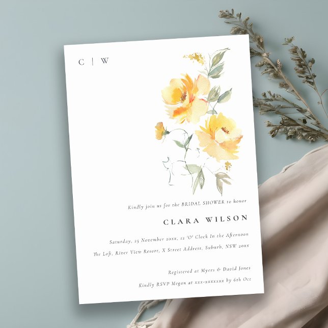 Yellow Watercolor Rose Flower Bunch Bridal Shower Invitation (Creator Uploaded)