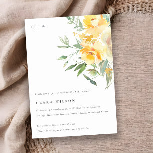 Yellow Watercolor Rose Flower Bunch Bridal Shower Invitation