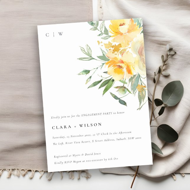 Yellow Watercolor Rose Flower Bunch Engagement Invitation (Creator Uploaded)