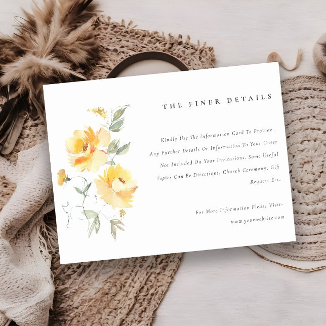 Yellow Watercolor Rose Flower Bunch Wedding Detail Enclosure Card (Creator Uploaded)