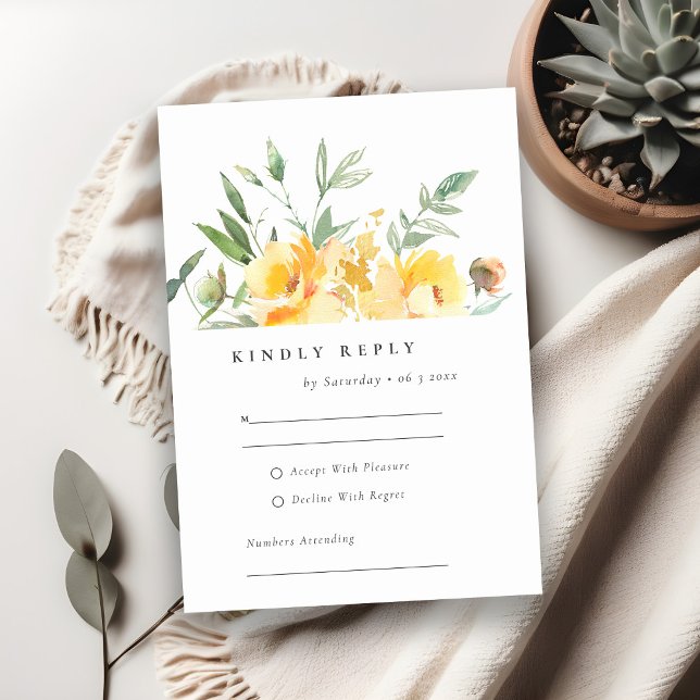 Yellow Watercolor Rose Flower Bunch Wedding RSVP Card (Creator Uploaded)