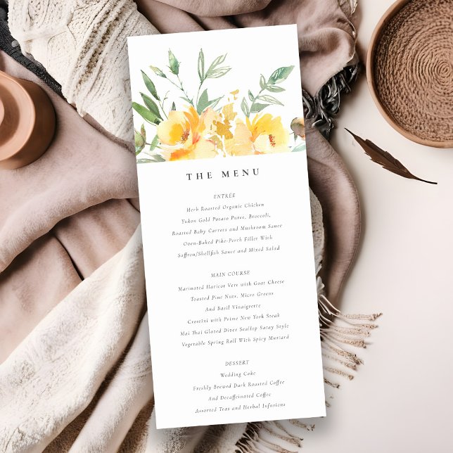 Yellow Watercolor Rose Flower Wedding Menu Card (Creator Uploaded)