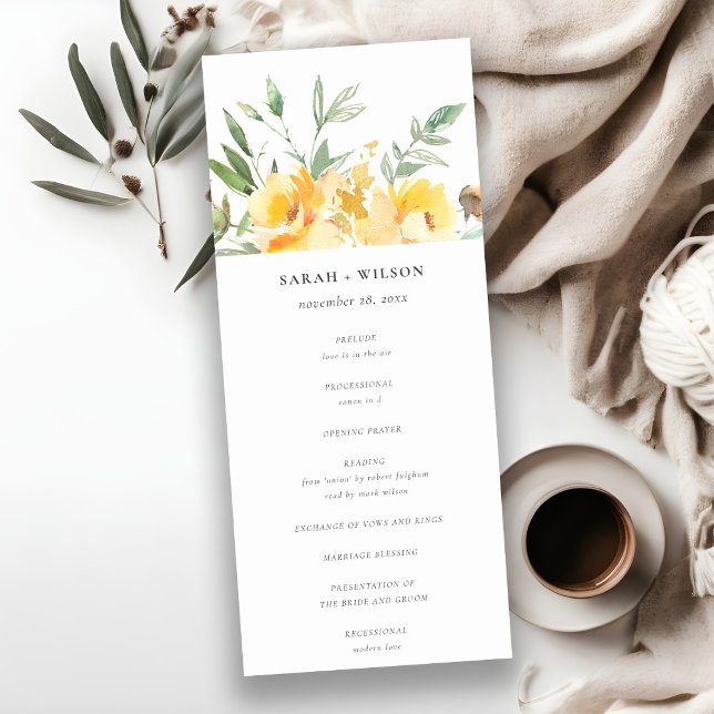 Yellow Watercolor Rose Flower Wedding Program Invitation (Creator Uploaded)