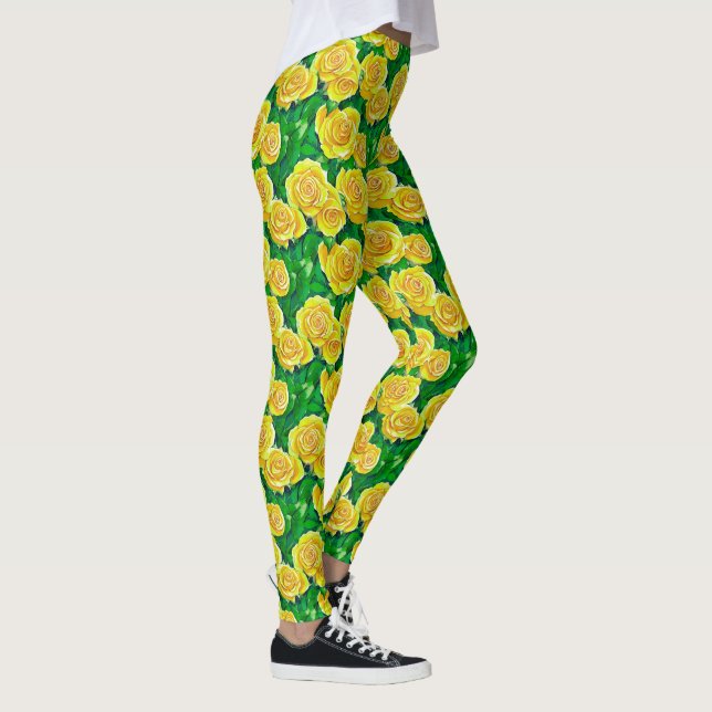 Yellow Watercolor Rose Pattern Leggings (Right)