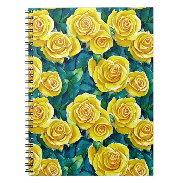 Yellow Watercolor Rose Pattern Notebook (Front)