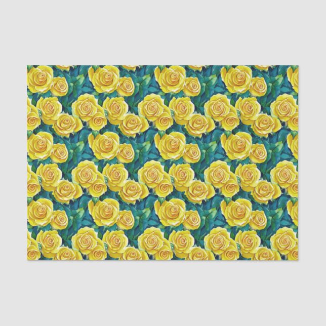 Yellow Watercolor Rose Pattern Tissue Paper (Front)