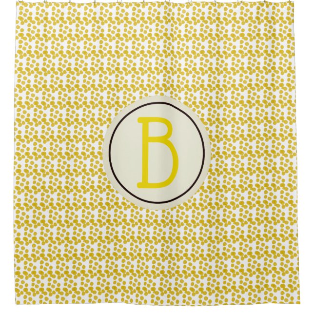 Yellow Watercolor Spots Custom Monogram Shower Curtain (Front)