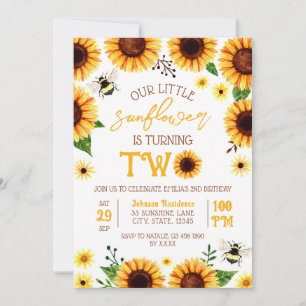 Yellow Watercolor Sunflower Two Year Old Birthday Invitation