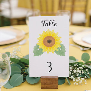 Yellow Watercolor Sunflower Wedding Table Number