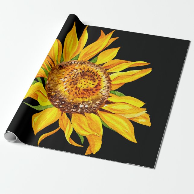 Yellow Watercolor Sunflower  Wrapping Paper (Unrolled)