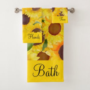 Yellow Watercolor Sunflowers Bath Towel Set
