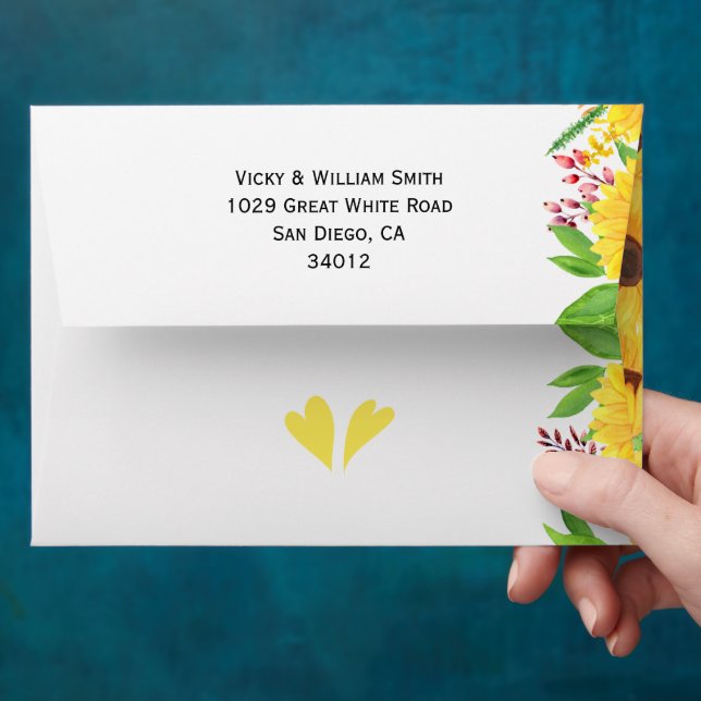 Yellow watercolor sunflowers floral wedding envelope (Hand)