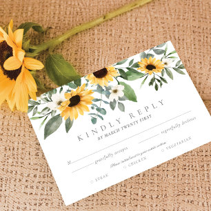 Yellow Watercolor Sunflowers RSVP Entrée Choices Card