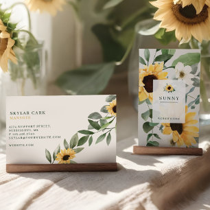 Yellow Watercolor Sunflowers & Wildflower Bohemian Business Card