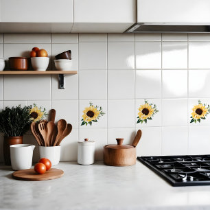 Yellow Watercolor Sunflowers & Wildflower Design Tile