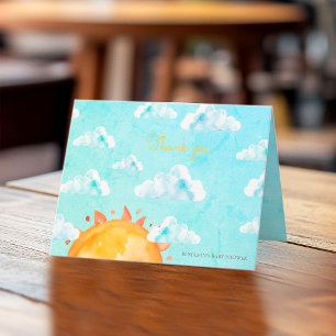 Yellow Watercolor Sunshine Clouds Boho Baby Shower Thank You Card