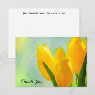 Yellow Watercolor Tulips Flat Thank You Card