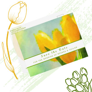 Yellow Watercolor Tulips Wedding Save the Date Postcard