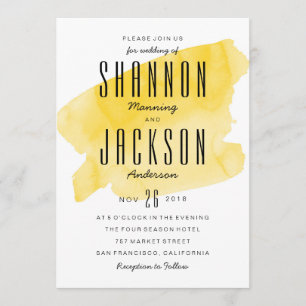 Yellow Watercolor Wash Wedding Invitation