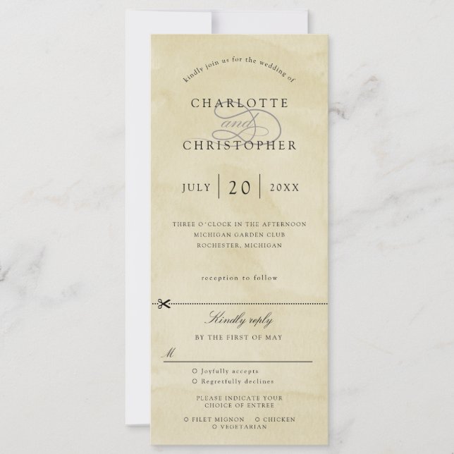 Yellow watercolor wedding invitation w rsvp (Front)