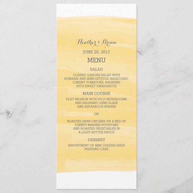 Yellow Watercolor Wedding Menu (Front)