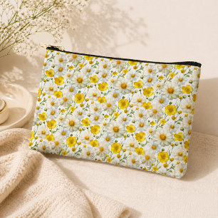 Yellow Watercolor Wildflower Pattern Accessory Pouch
