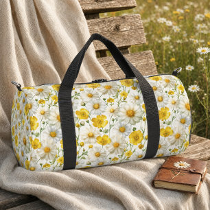 Yellow Watercolor Wildflower Pattern Duffle Bag