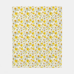 Yellow Watercolor Wildflower Pattern Fleece Blanket