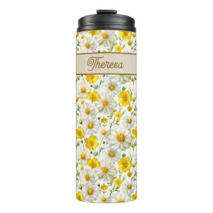 Yellow Watercolor Wildflower Pattern Thermal Tumbler