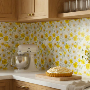 Yellow Watercolor Wildflower Pattern Wallpaper