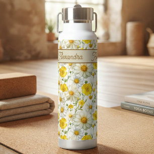 Yellow Watercolor Wildflower Pattern Water Bottle