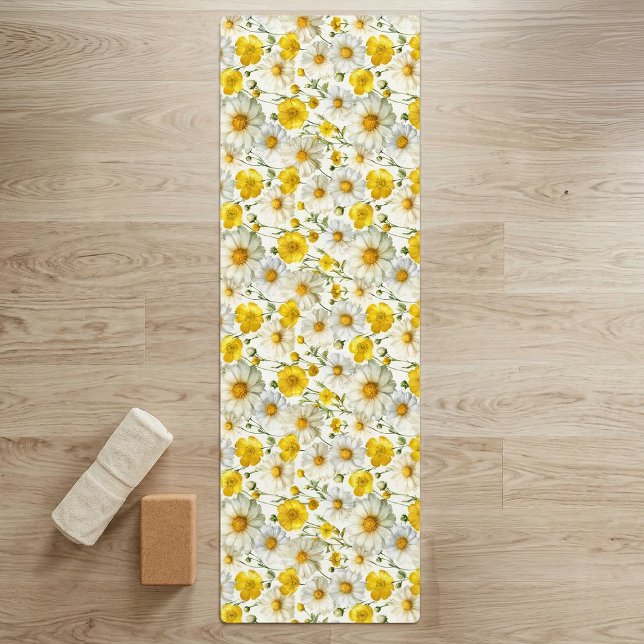 Yellow Watercolor Wildflower Pattern  Yoga Mat (Creator Uploaded)