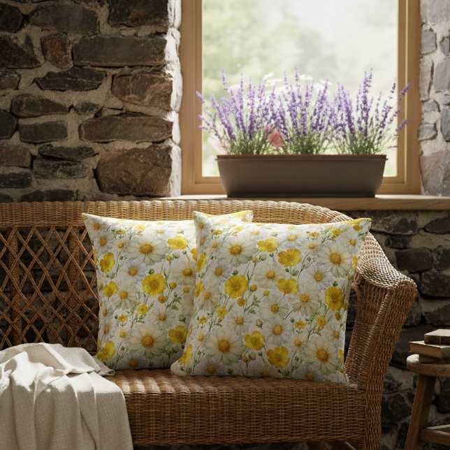 Yellow Watercolor Wildflowers Pattern  Cushion (Creator Uploaded)