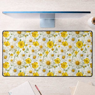 Yellow Watercolor Wildflowers Pattern  Desk Mat