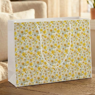 Yellow Watercolor Wildflowers Pattern  Large Gift Bag