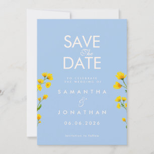 Yellow watercolor wildflowers save the date invitation