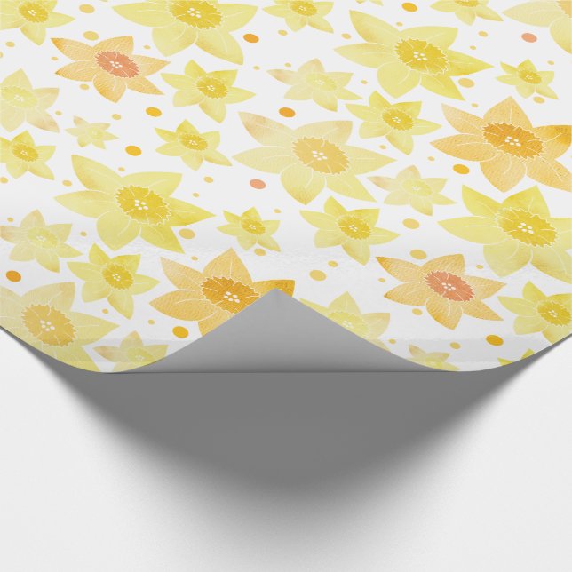 Yellow Watercolour Daffodil & Dots Pattern Wrapping Paper (Corner)