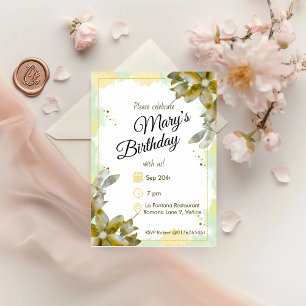 Yellow Watercolour Florals Birthday Invitation