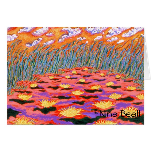 "Yellow Waterlillies In Pond," 5x7', by Nina Beall (Front Horizontal)