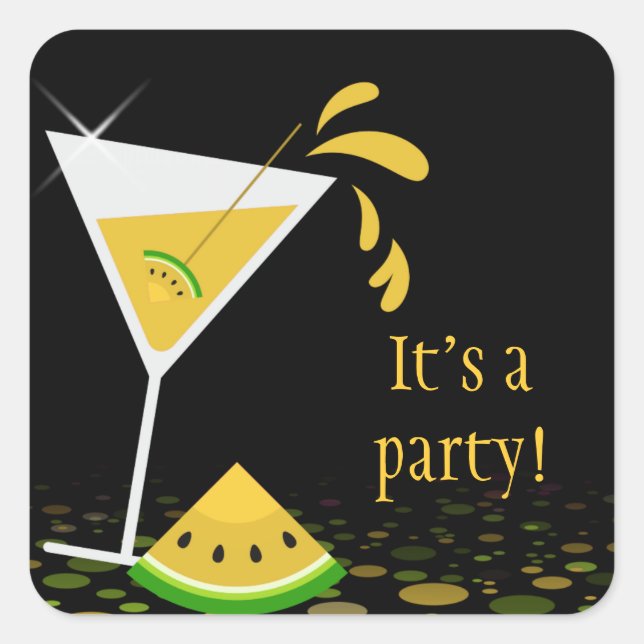 Yellow Watermelon Martini Cocktail Party Sticker (Front)