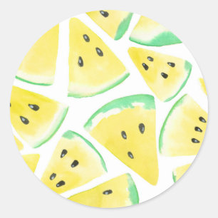 Yellow watermelon slices pattern classic round sticker