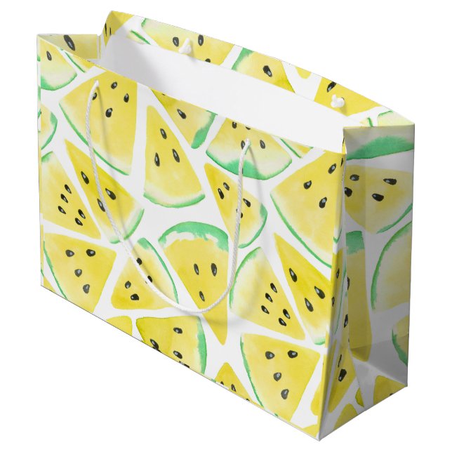 Yellow watermelon slices pattern large gift bag (Back Angled)