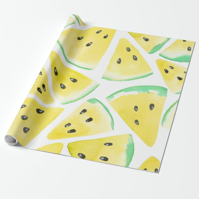 Yellow watermelon slices pattern wrapping paper (Unrolled)